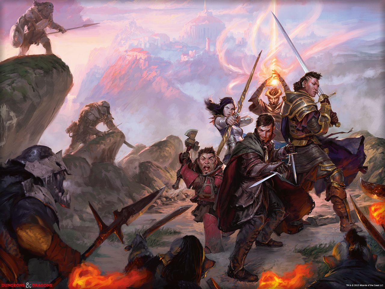 Official Dungeons & Dragons Wallpaper showing Adventurers surrounded by foes